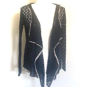 Mauve Blue Crochet Lace Long Sleeve Hooded Sweater